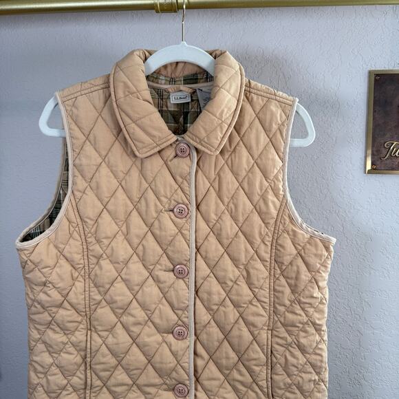 Women's L.L. Bean Tan Quilted Cotton Blend Button Front Vest Size Large - Picture 11 of 11